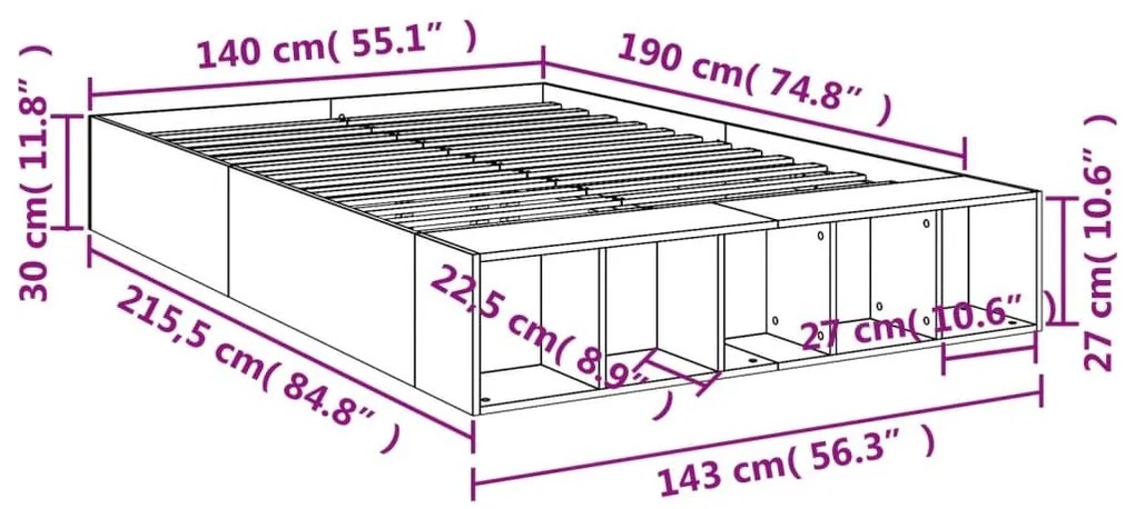 Πλαίσιο Κρεβατιού Sonoma Δρυς 140x190 εκ. Επεξεργασμένο Ξύλο - Καφέ