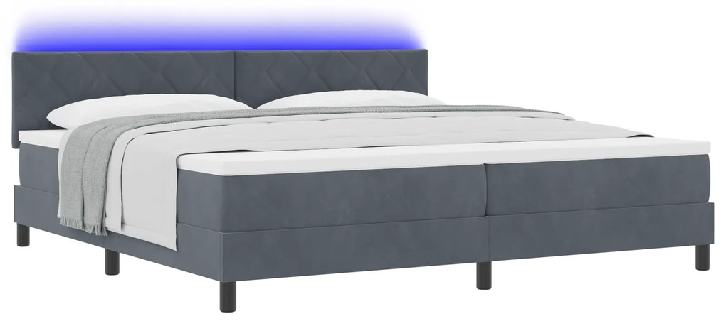 vidaXL Κρεβάτι Box Spring με Ματράς & LED Σκούρο Γκρι 200x200 εκ. Βελούδο