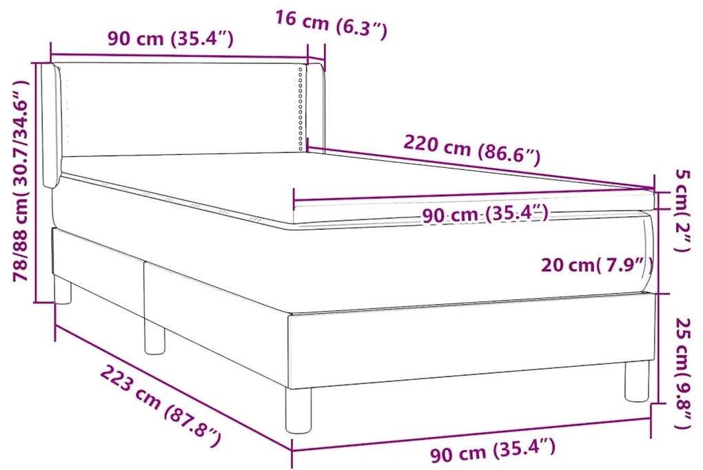 Κρεβάτι Boxspring με Στρώμα Ροζ 90x220 εκ. Βελούδινο - Ροζ