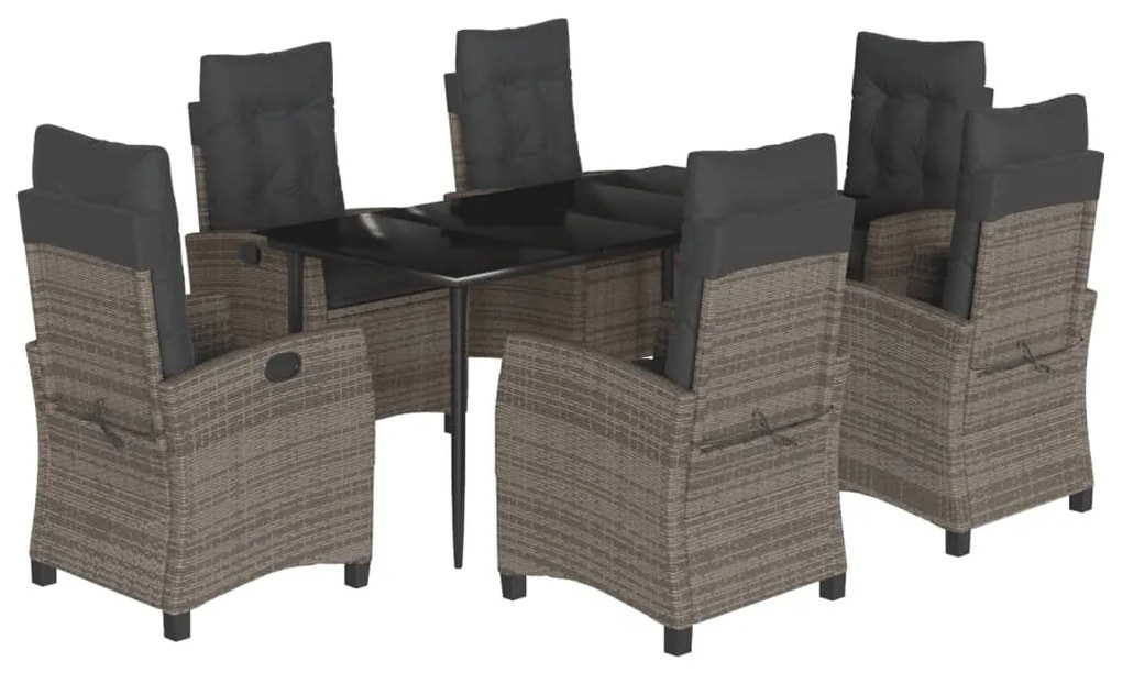 vidaXL Σετ Τραπεζαρίας Κήπου 7 τεμ. Γκρι Συνθ. Ρατάν με Μαξιλάρια