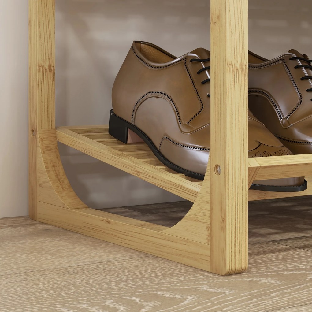 Ράφι παπουτσιών HOMCOM από μπαμπού, ύψος ραφιού 15,5 cm, αεριζόμενος σχεδιασμός με σανίδες, 76 x 33 x 67 cm, φυσική όψη ξύλου