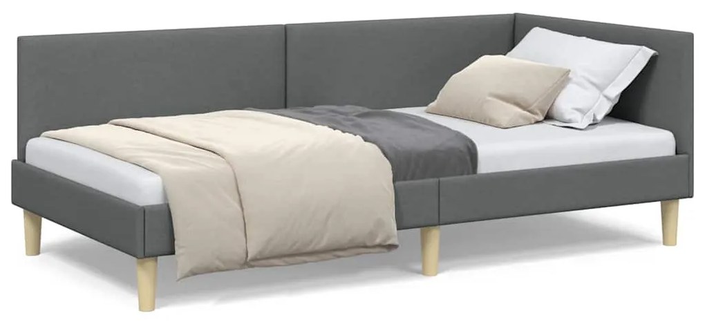 vidaXL Κρεβάτι Γωνίας Σκούρο γκρι 100 x 200 cm Ύφασμα και Έργο ξύλου