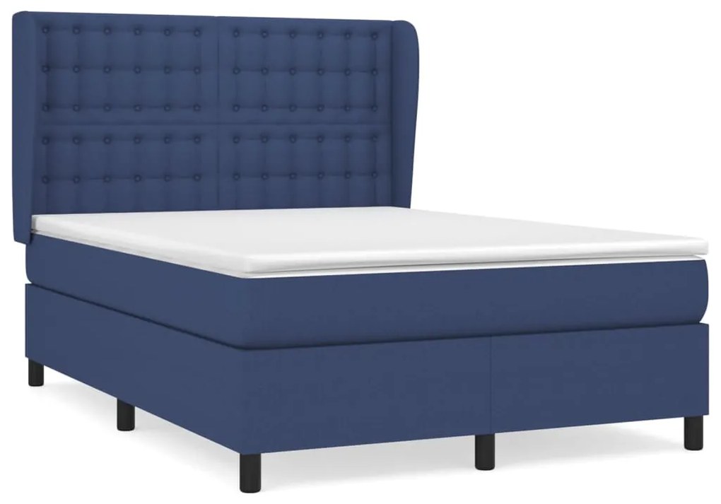 vidaXL Κρεβάτι Boxspring με Στρώμα Μπλε 140x190 εκ. Υφασμάτινο