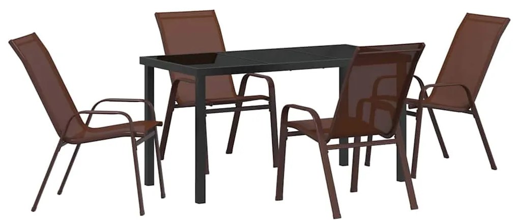 vidaXL Σέτ φαγητού για κήπο 5 pcs Καφέ Textilene και ατσάλι