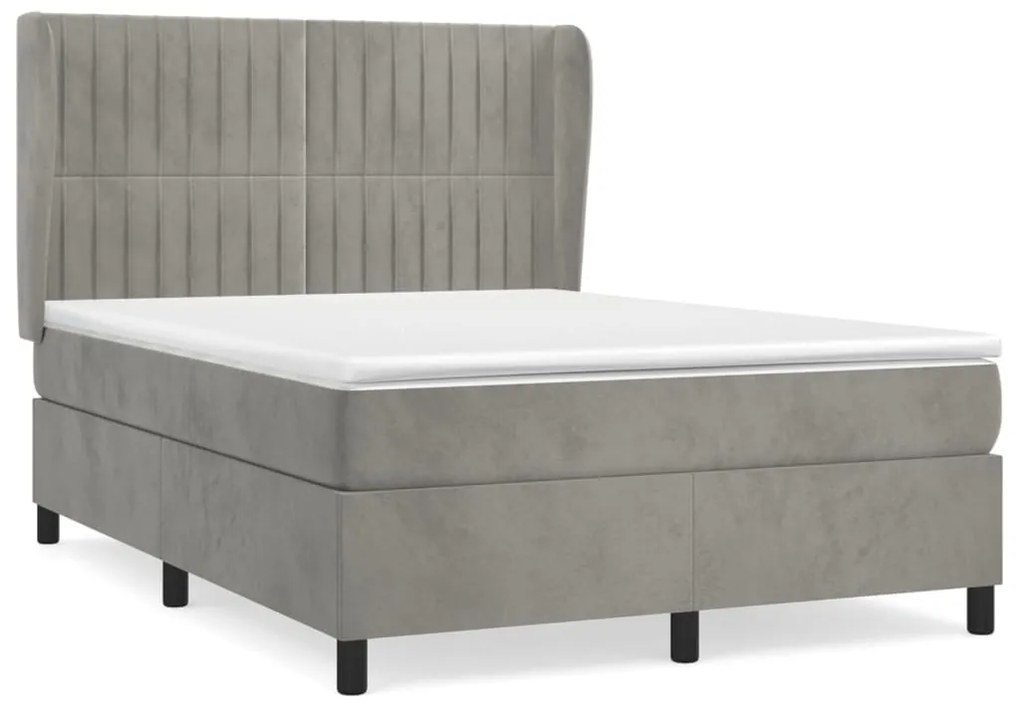 vidaXL Κρεβάτι Boxspring με Στρώμα Ανοιχτό Γκρι 140x200 εκ. Βελούδινο