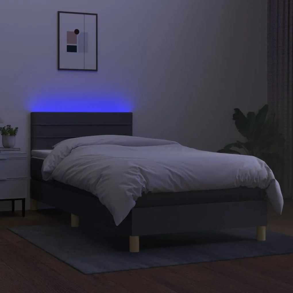 vidaXL Κρεβάτι Boxspring με Στρώμα & LED Σκ.Γκρι 80x200 εκ. Υφασμάτινο