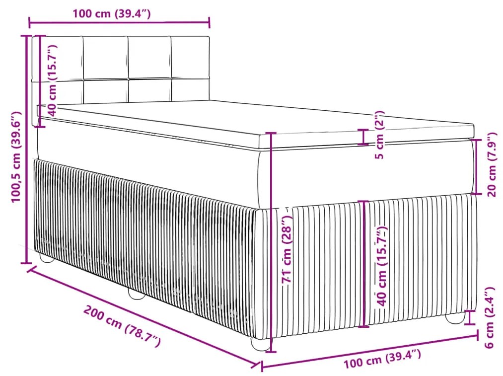 Κρεβάτι Boxspring με Στρώμα Σκούρο Καφέ 100x200 εκ. Υφασμάτινο - Καφέ