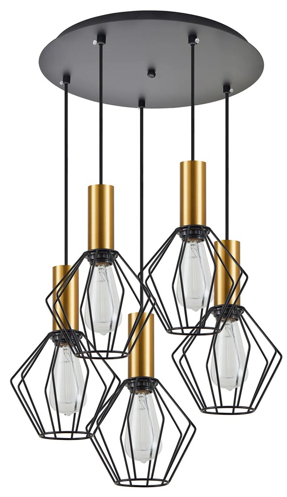 Φωτιστικό Οροφής  SE21-GM-4-5BL-GR1 ADEPT TUBE Gold Matt Pendant Black Metal Grid+ - 51W - 100W - 77-8622