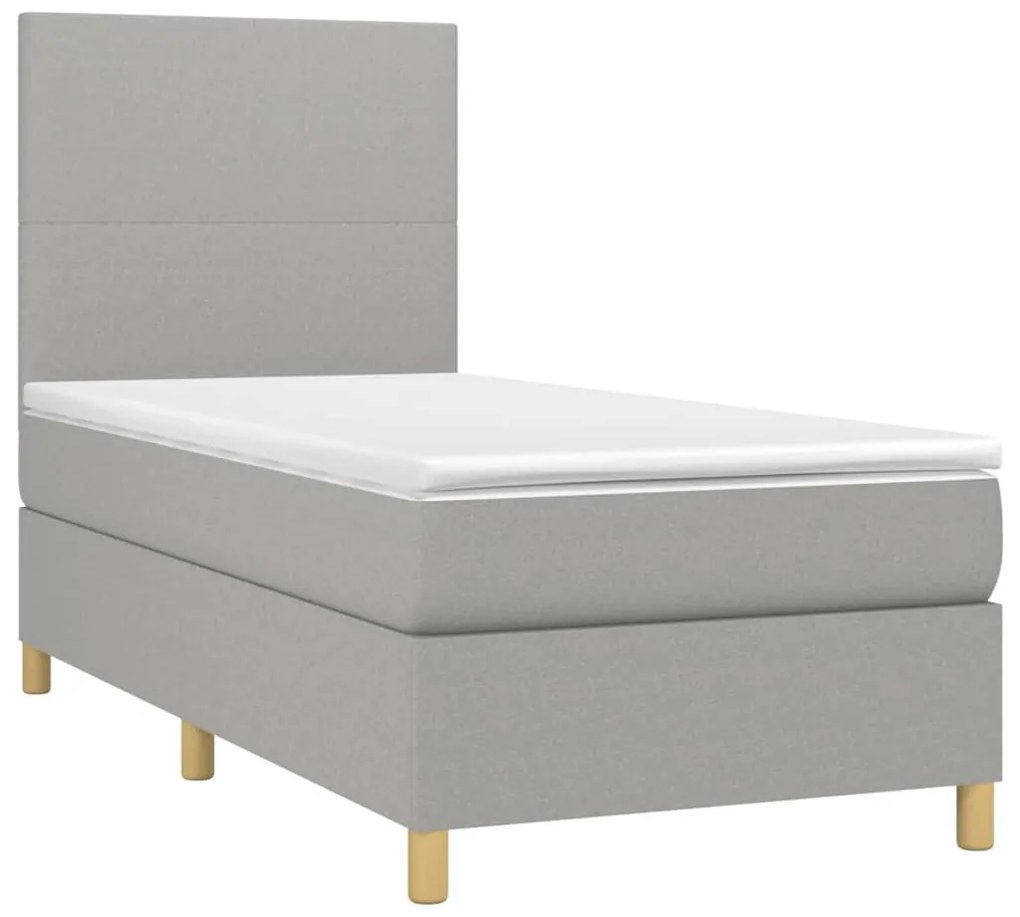 vidaXL Κρεβάτι Boxspring με Στρώμα Ανοιχτό Γκρι 90x190 εκ. Υφασμάτινο