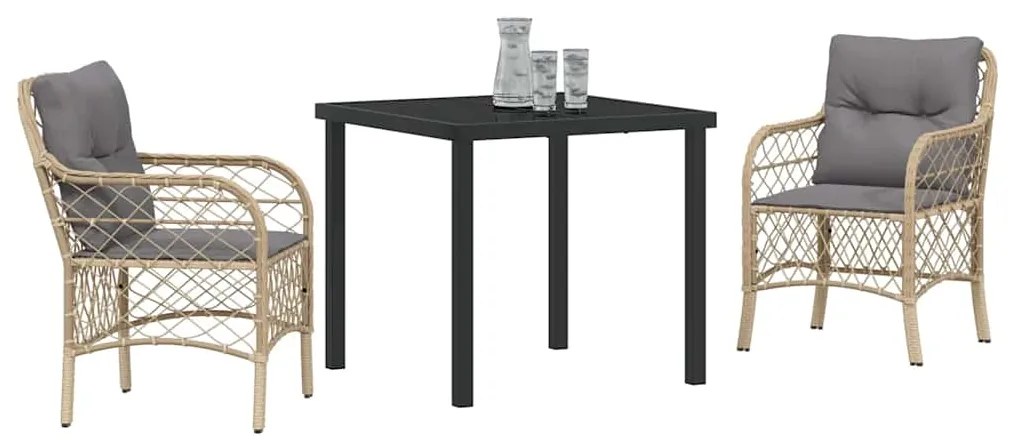 vidaXL Σέτ φαγητού για κήπο με μαξιλάρι 3 pcs Μπεζ Πολυ ράταν