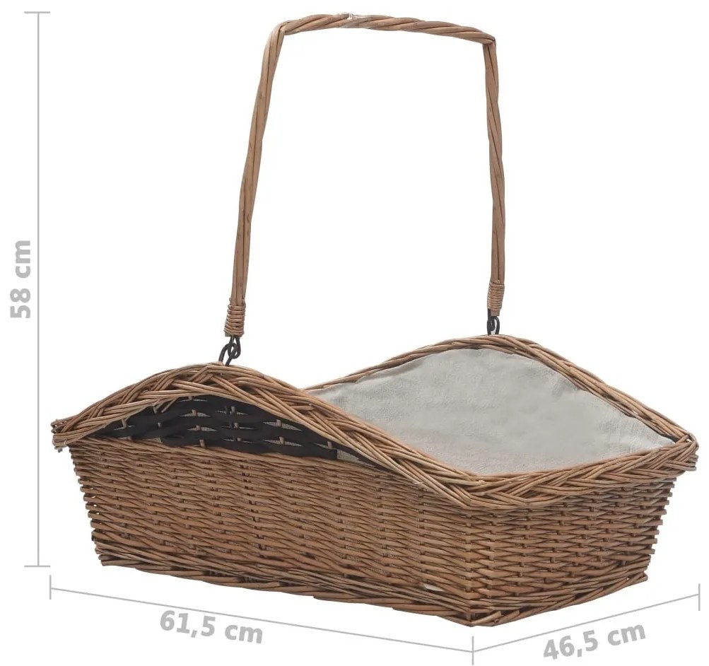 286989 Firewood Basket with Handle 61,5x46,5x58 cm Brown Willow - Καφέ