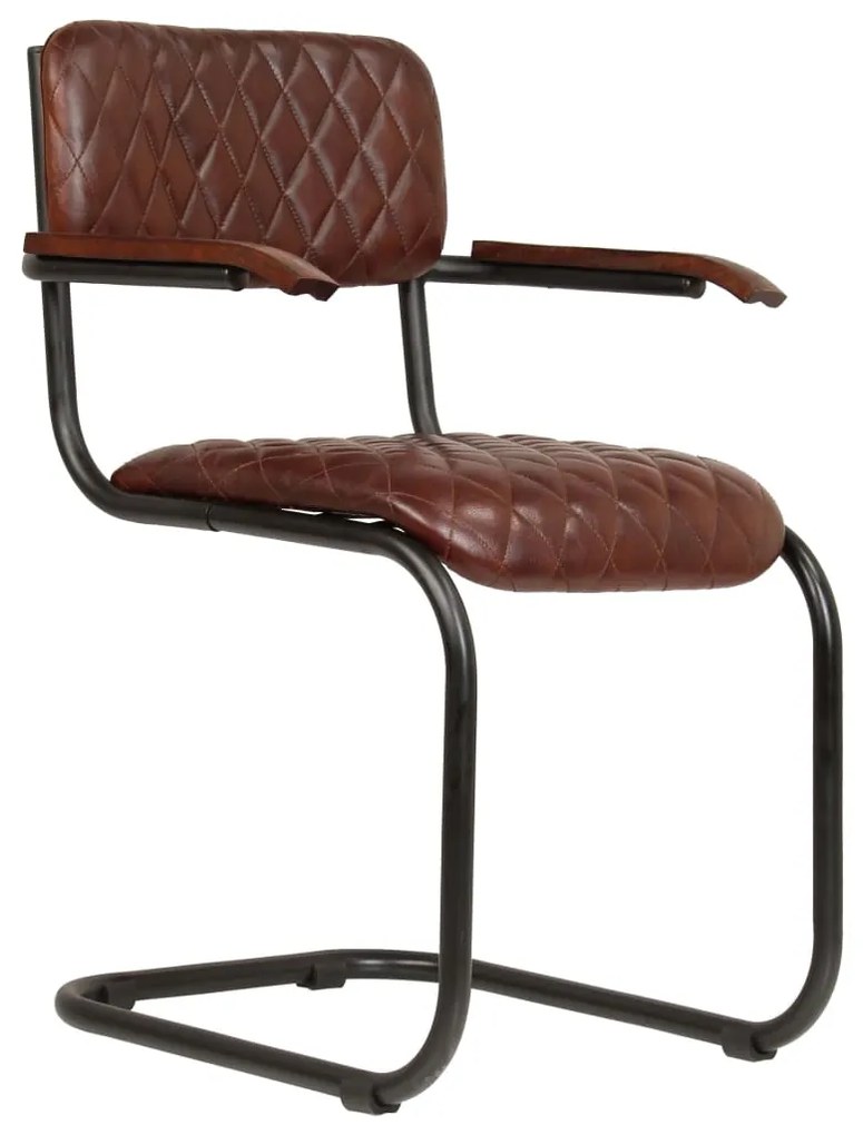 vidaXL Καρέκλες Τραπεζαρίας με Μπράτσα 2 τεμ. Καφέ από Γνήσιο Δέρμα