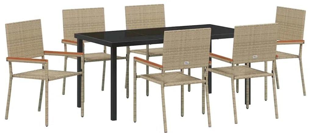vidaXL Σέτ φαγητού για κήπο 7 pcs Μπεζ Πολυ ράταν