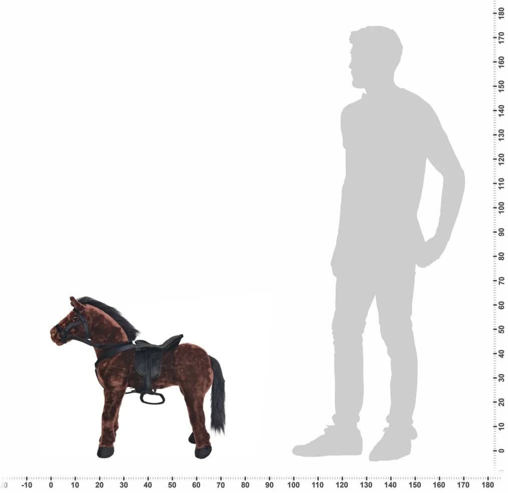 vidaXL Παιχνίδι Άλογο σε Όρθια Στάση Σκούρο Καφέ XXL Λούτρινο