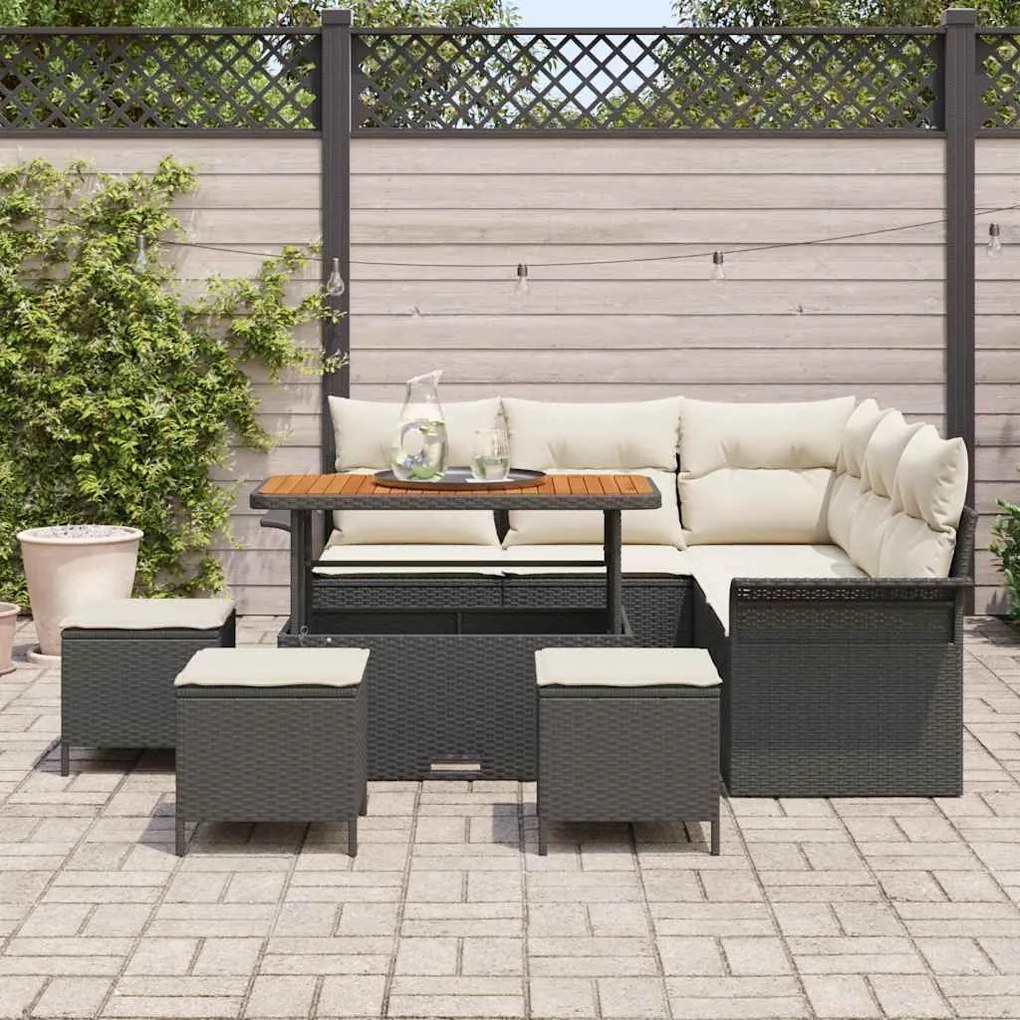 vidaXL Σετ Καναπέ Κήπου Ρυθμιζόμενο ύψος 9 pcs Μαύρο συνθετικό ρατάν