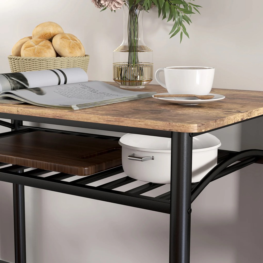 Σετ Τραπεζαρίας HOMCOM 4 τεμαχίων, Σετ Εξοικονόμησης Χώρου με Τραπέζι, 2 Καρέκλες και Πάγκο, για Μικρούς Χώρους, Μέταλλο, Ξύλο, Καφέ