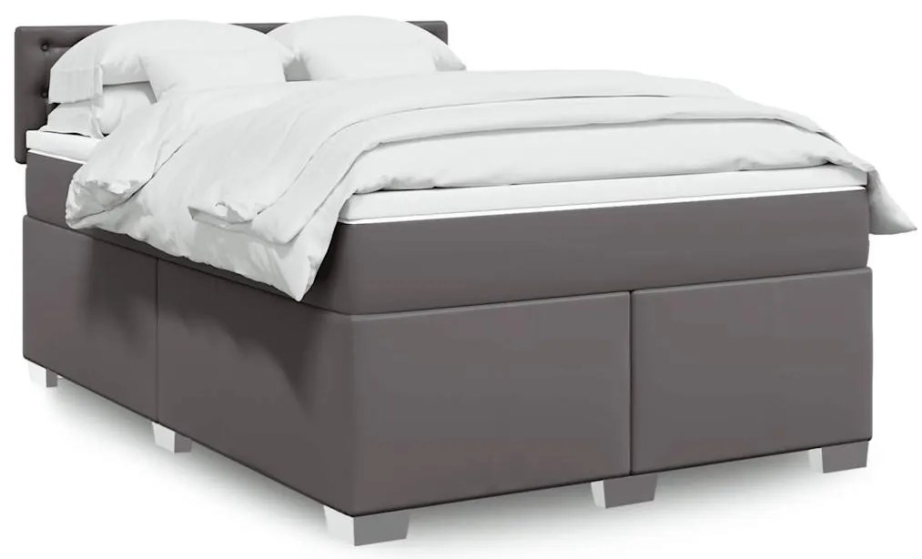 vidaXL Κρεβάτι Boxspring με Στρώμα Γκρι 140x190εκ. από Συνθετικό Δέρμα