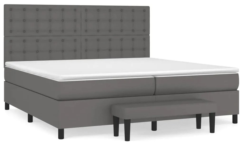 vidaXL Κρεβάτι Boxspring με Στρώμα Γκρι 200x200 εκ. Συνθετικό Δέρμα