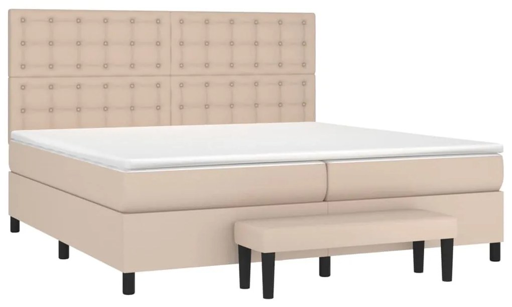 Κρεβάτι Boxspring με Στρώμα Καπουτσίνο 200x200εκ.από Συνθ.Δέρμα - Καφέ