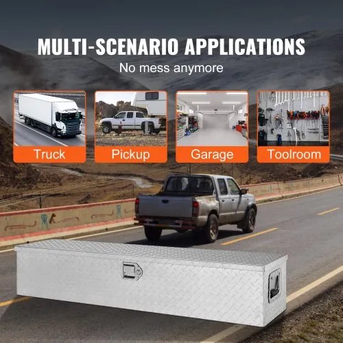 VEVOR Heavy Duty Aluminum Truck Bed Tool Box, Diamond Plate Tool Box with Side Handle and Lock Keys, Storage Tool Box Chest Box Organizer for Pickup, Truck Bed, RV, Trailer, 48&quot;x15&quot;x15&quot;, Silver