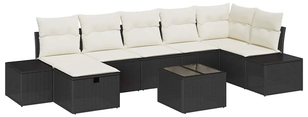 vidaXL Σετ Καναπέ Κήπου με μαξιλάρι 8 pcs Μαύρο Πολυ ράταν