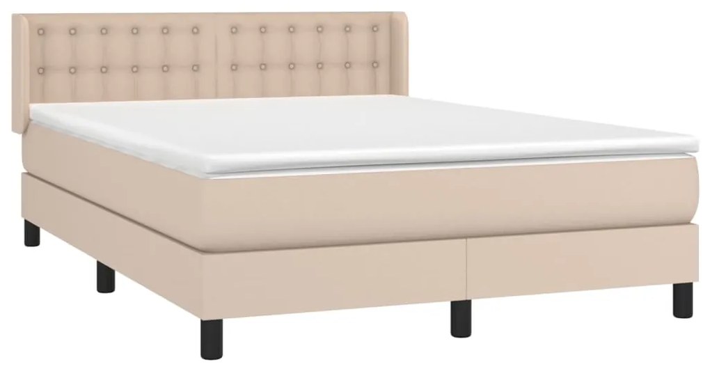 vidaXL Κρεβάτι Boxspring με Στρώμα Καπουτσίνο 140x190εκ.από Συνθ.Δέρμα