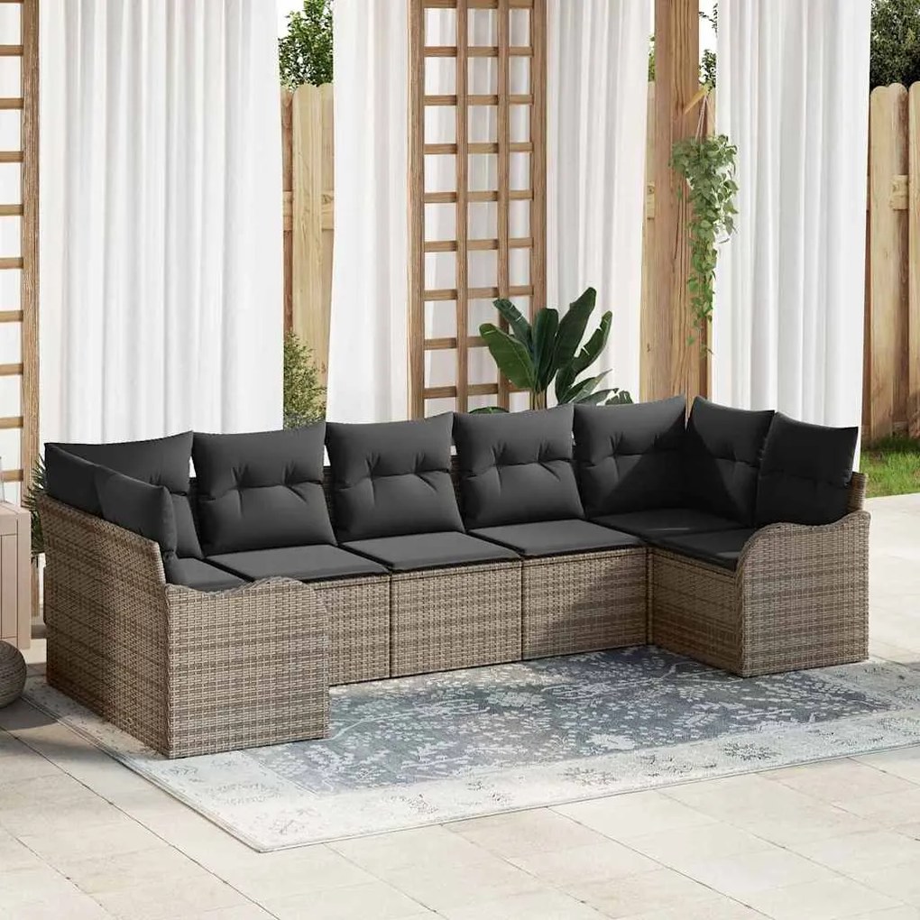 vidaXL Σετ Καναπέ Κήπου με μαξιλάρι 7 pcs Γκρι Πολυ ράταν
