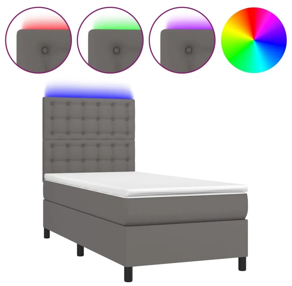 ΚΡΕΒΑΤΙ BOXSPRING ΜΕ ΣΤΡΩΜΑ &amp; LED ΓΚΡΙ 100X200 ΕΚ. ΣΥΝΘ. ΔΕΡΜΑ 3135931