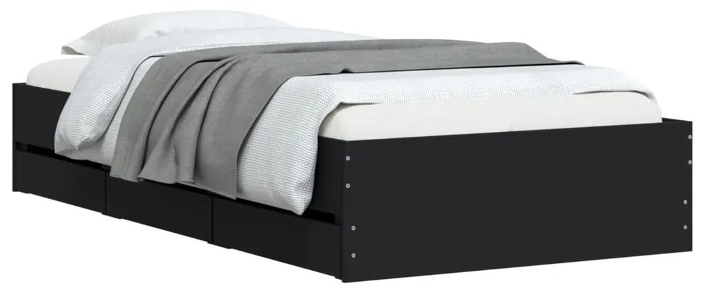 vidaXL Πλαίσιο Κρεβατιού με Συρτάρια Μαύρο 75x190εκ Επεξεργασμένο Ξύλο