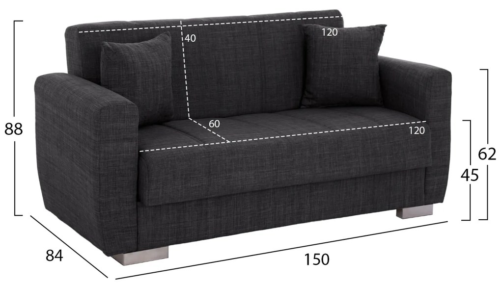 ΚΑΝΑΠΕΣ ΚΡΕΒΑΤΙ POLYA ΔΙΘΕΣΙΟΣ ΓΚΡΙ HM3241.03 153x87x77Υεκ.
