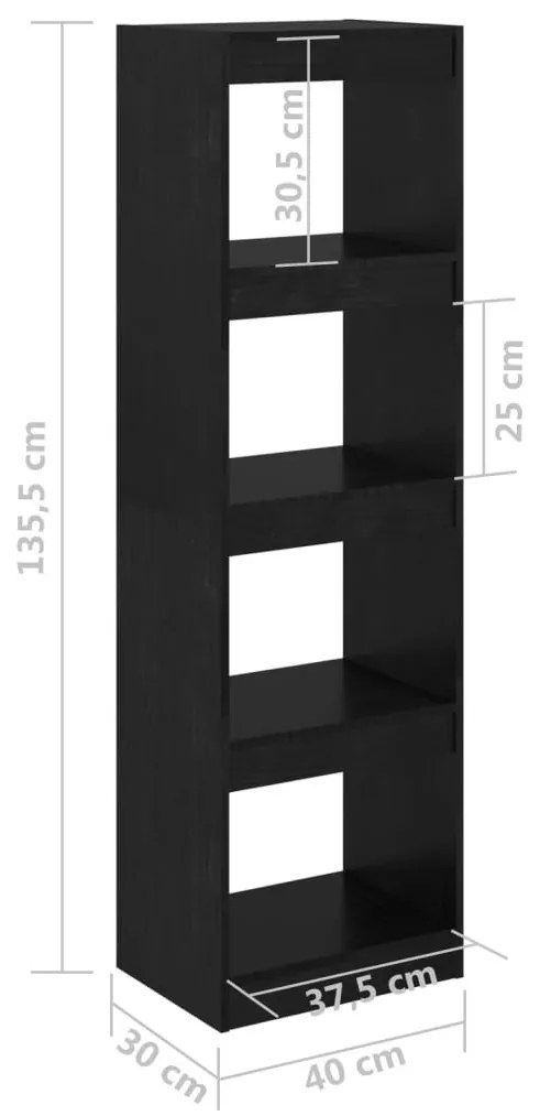 Βιβλιοθήκη/Διαχωριστικό Χώρου Μαύρο 40x30x135,5 εκ. Ξύλο Πεύκου - Μαύρο