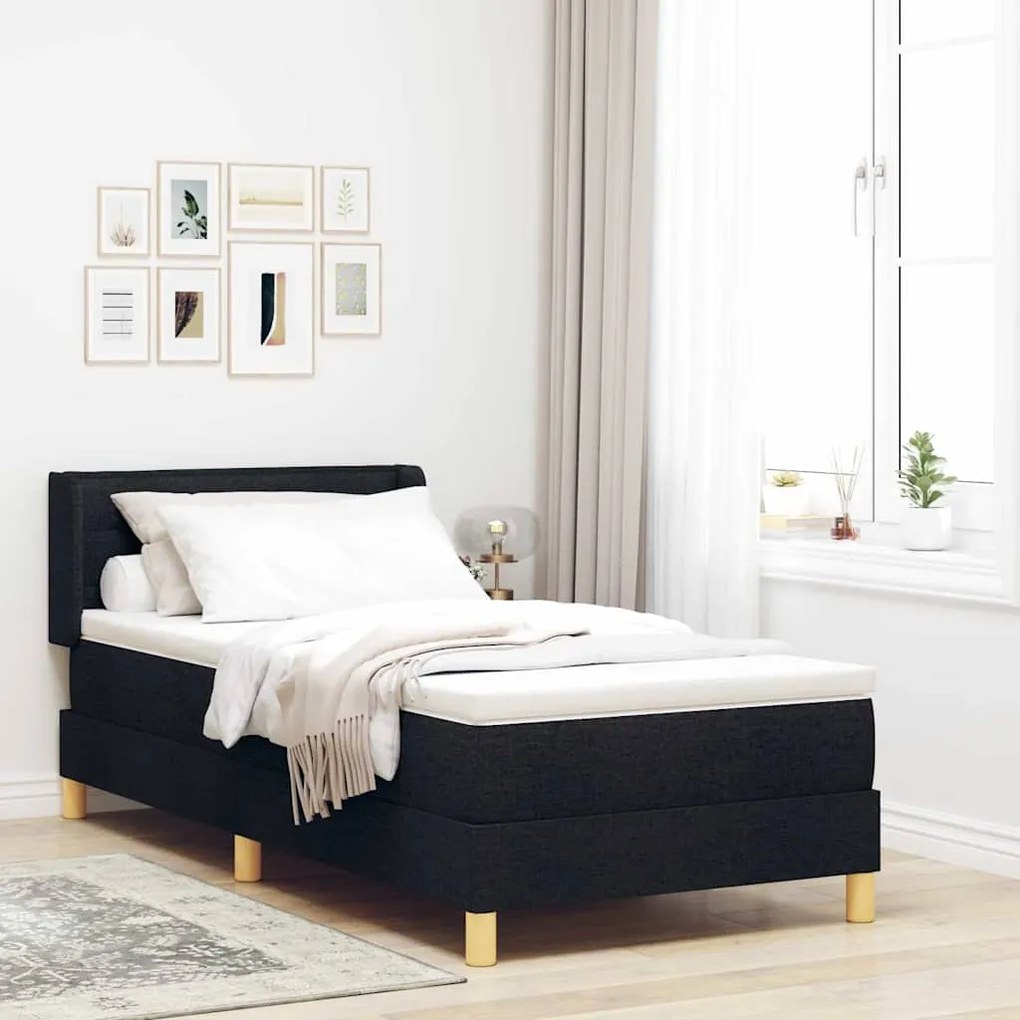 vidaXL Κρεβάτι με ελατήρια Μαύρο και Λευκό 90 x 190 cm ύφασμα