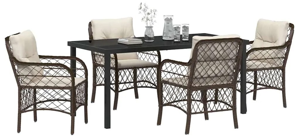 vidaXL Σέτ φαγητού για κήπο με μαξιλάρι 5 pcs Καφέ Πολυ ράταν