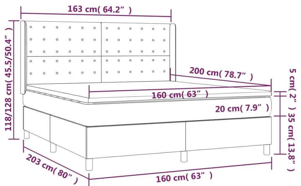 Κρεβάτι Boxspring με Στρώμα Σκούρο Γκρι 160x200 εκ. Βελούδινο - Γκρι