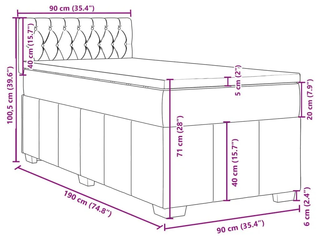 Κρεβάτι Boxspring με Στρώμα Σκούρο Καφέ 90x190 εκ. Υφασμάτινο - Καφέ