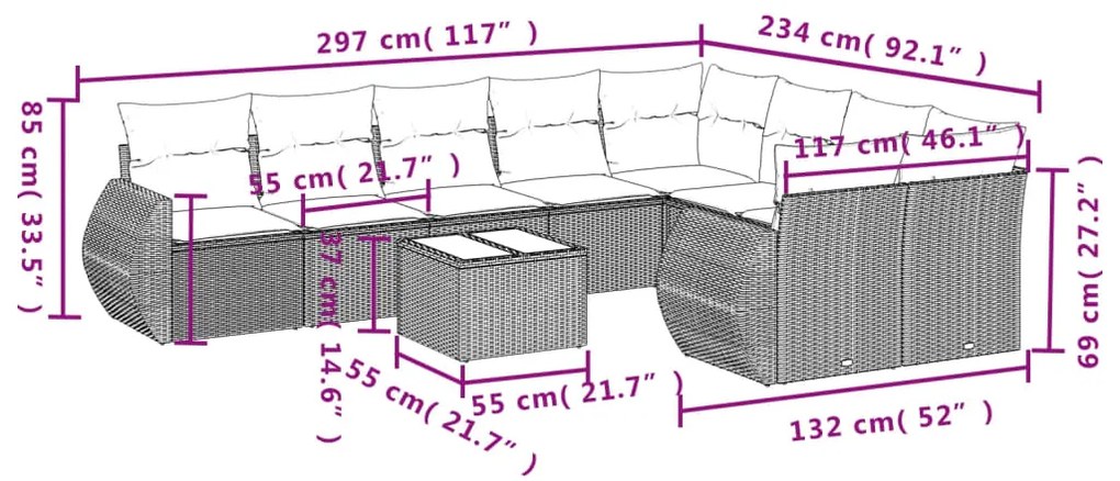 vidaXL Σαλόνι Κήπου 10 Τεμαχίων Αν. Γκρι Συνθετικό Ρατάν με Μαξιλάρια