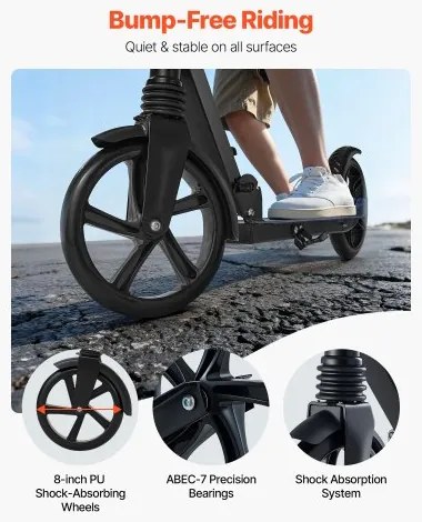 VEVOR Kick Scooter for Kids Ages 8+, Teens &amp; Adults, 2-Wheel Toddler Scooter with Adjustable Height Handlebar, Wide Anti-Slip Deck, Foldable Lightweight for Boys &amp; Girls up to 99.8 kg, Black + Purple