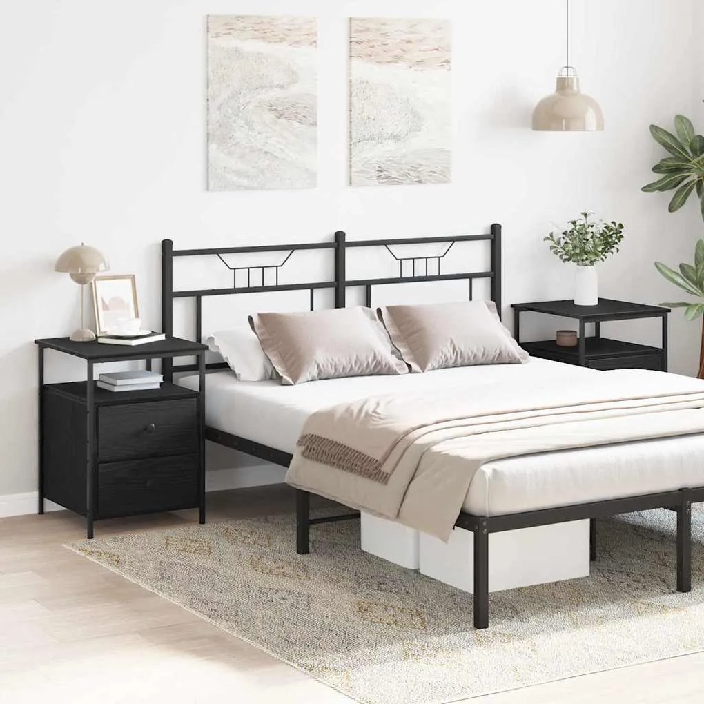 Κομοδίνο 2 pcs Μαύρη Οξυά 34 x 35,5 x 50 εκ Επεξεργασμένο ξύλο