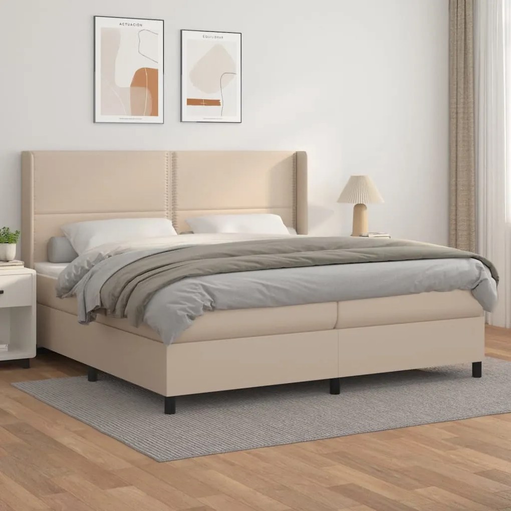 Κρεβάτι Boxspring με Στρώμα Καπουτσίνο 200x200εκ.από Συνθ.Δέρμα - Καφέ