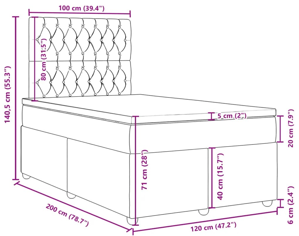 Κρεβάτι Boxspring με Στρώμα Taupe 120x200 εκ. Υφασμάτινο - Μπεζ-Γκρι