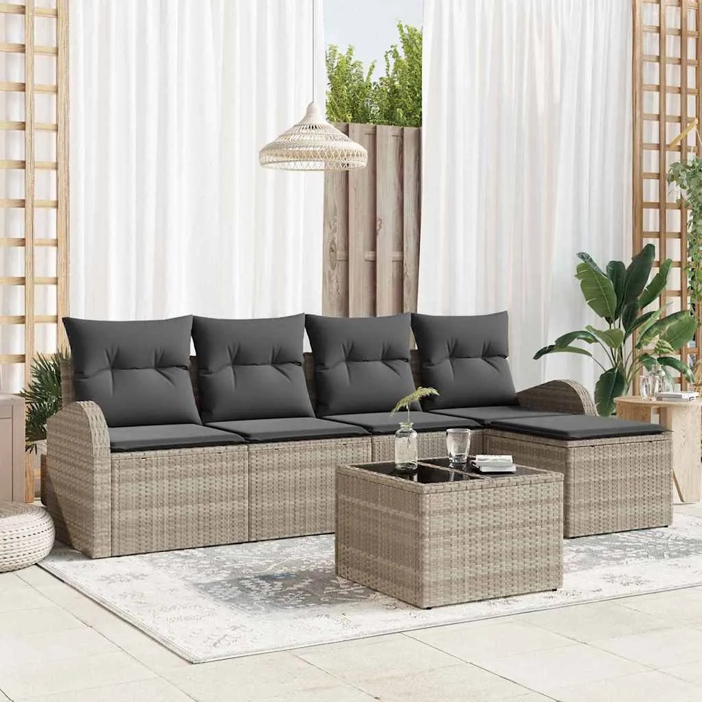 vidaXL Σετ Καναπέ Κήπου με μαξιλάρι 6 pcs Ανοιχτό γκρι Πολυ ράταν