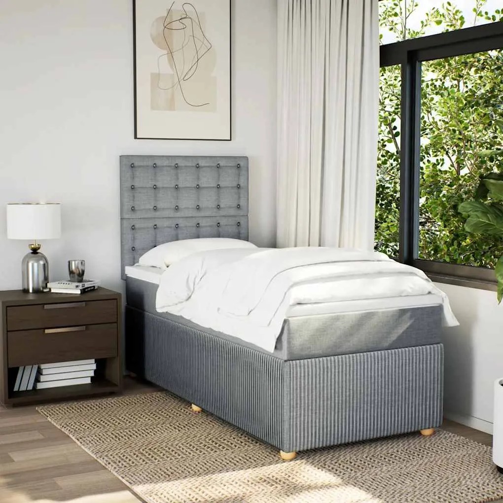 vidaXL Κρεβάτι Boxspring με Στρώμα Ανοιχτό Γκρι 80x200 εκ. Υφασμάτινο