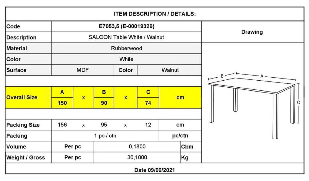 Τραπέζι 150x90cm Καρυδί/Άσπρο SALOON