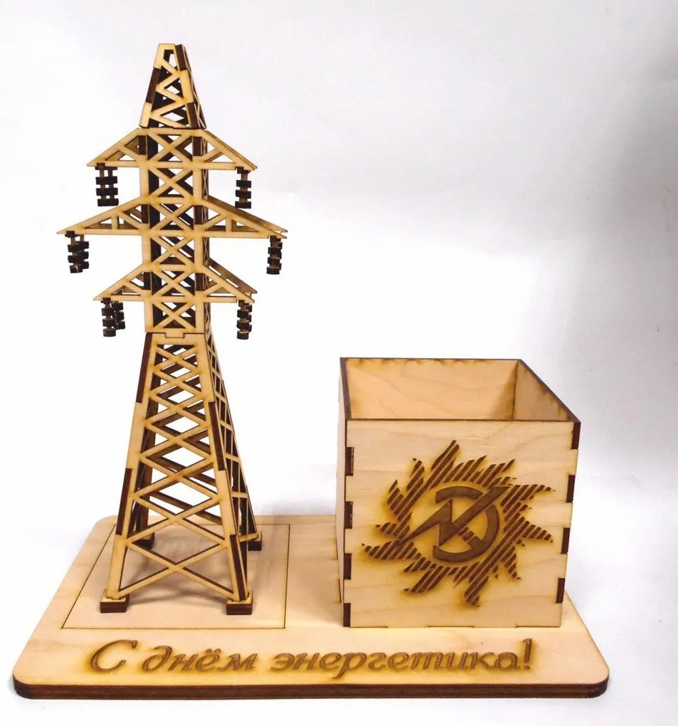 Intra απο ξύλο plywood 3mm-4mm πάχος - Electricity Tower Pencil Holder Desk Organizer Δίασταση 30x30 cm Intraeaxys-078yl8qo