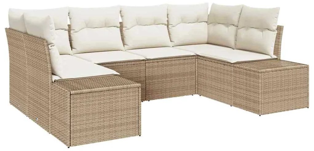 vidaXL Σετ Καναπέ Κήπου με μαξιλάρι 6 pcs Μπεζ Πολυ ράταν