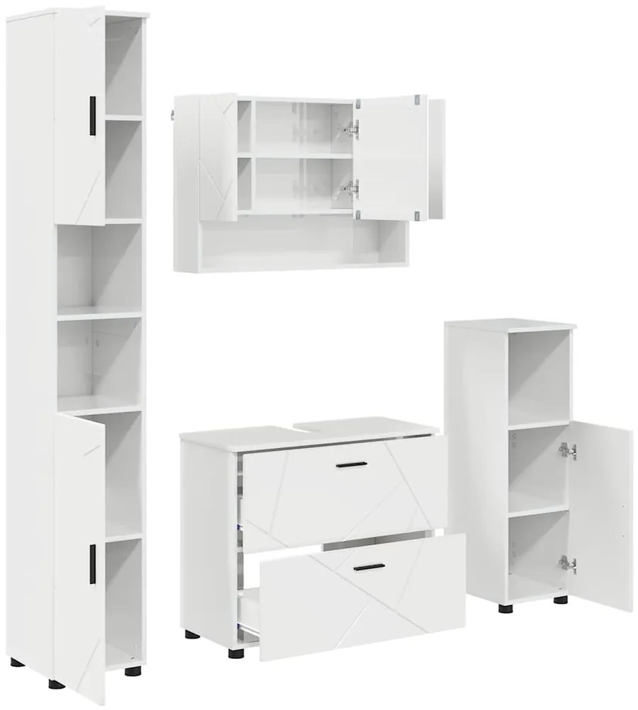 vidaXL Σετ Επίπλων Μπάνιου 4 pcs Γυαλιστερό λευκό 30 x 35 x 192 εκ.