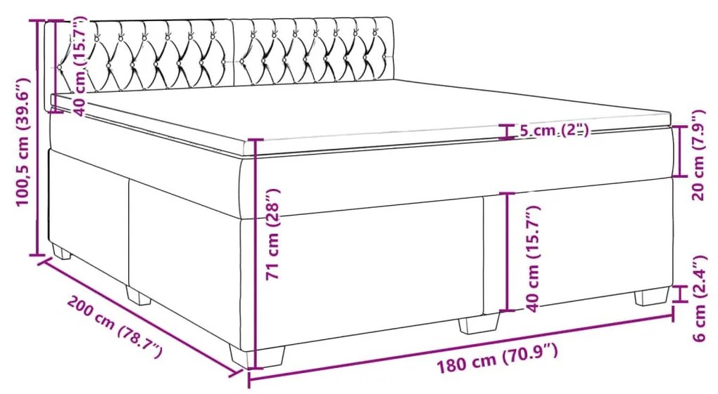 Κρεβάτι Boxspring με Στρώμα Μπλε 180x200 εκ. Υφασμάτινο - Μπλε