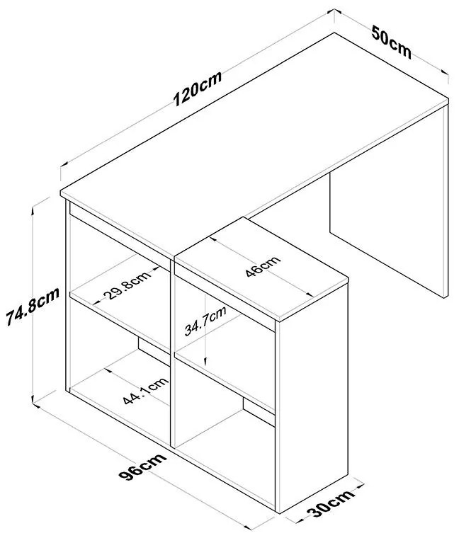 Γραφείο εργασίας ραφιέρα αριστερή γωνία Sidney καρυδί-λευκό 120x50x75εκ 120x50x75 εκ.
