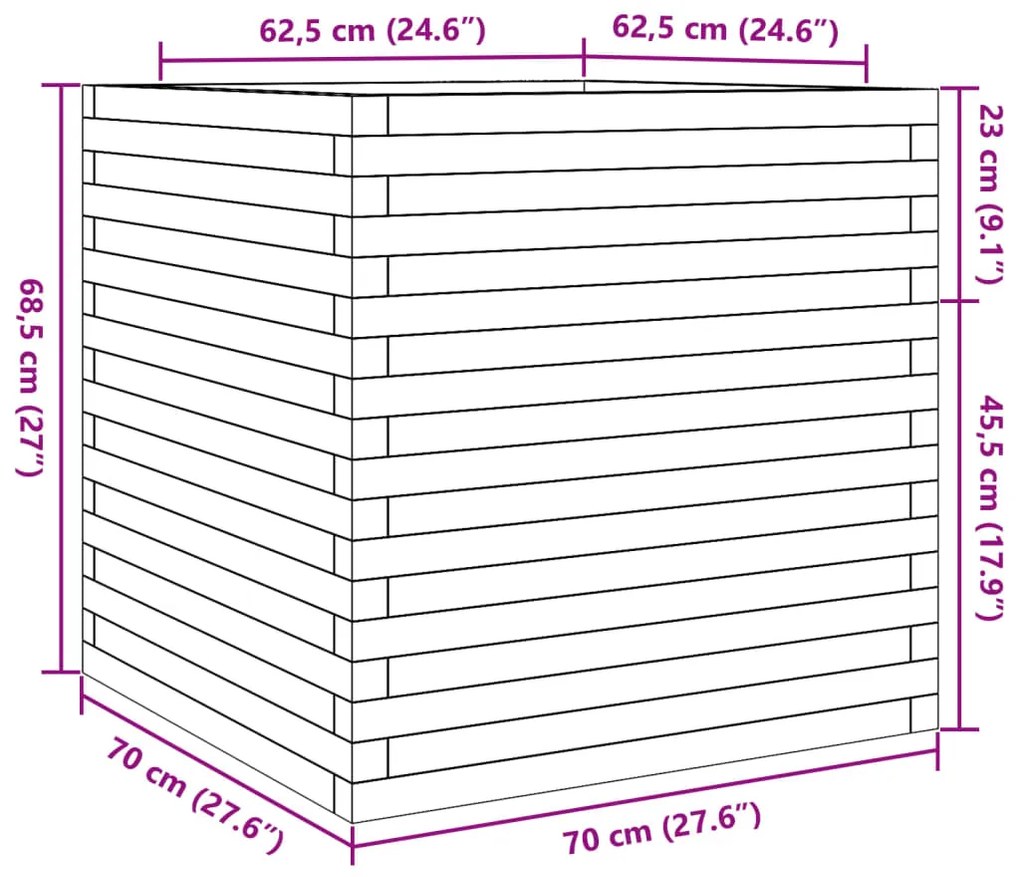 Ζαρντινιέρα Κήπου 70x70x68,5 εκ από Μασίφ Ξύλο Πεύκου - Καφέ