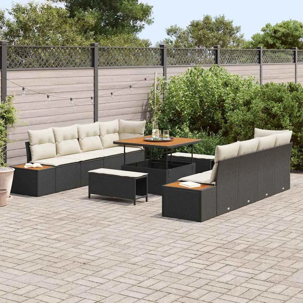 vidaXL Σετ Καναπέ Κήπου 11 pcs Μαύρο, Κρέμα 100 x 100 x 71 cm